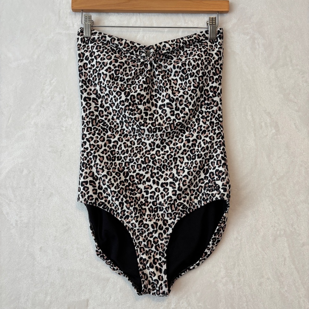 Albion women’s Leopard Print strapless One-Piece keyhole Swimsuit size small